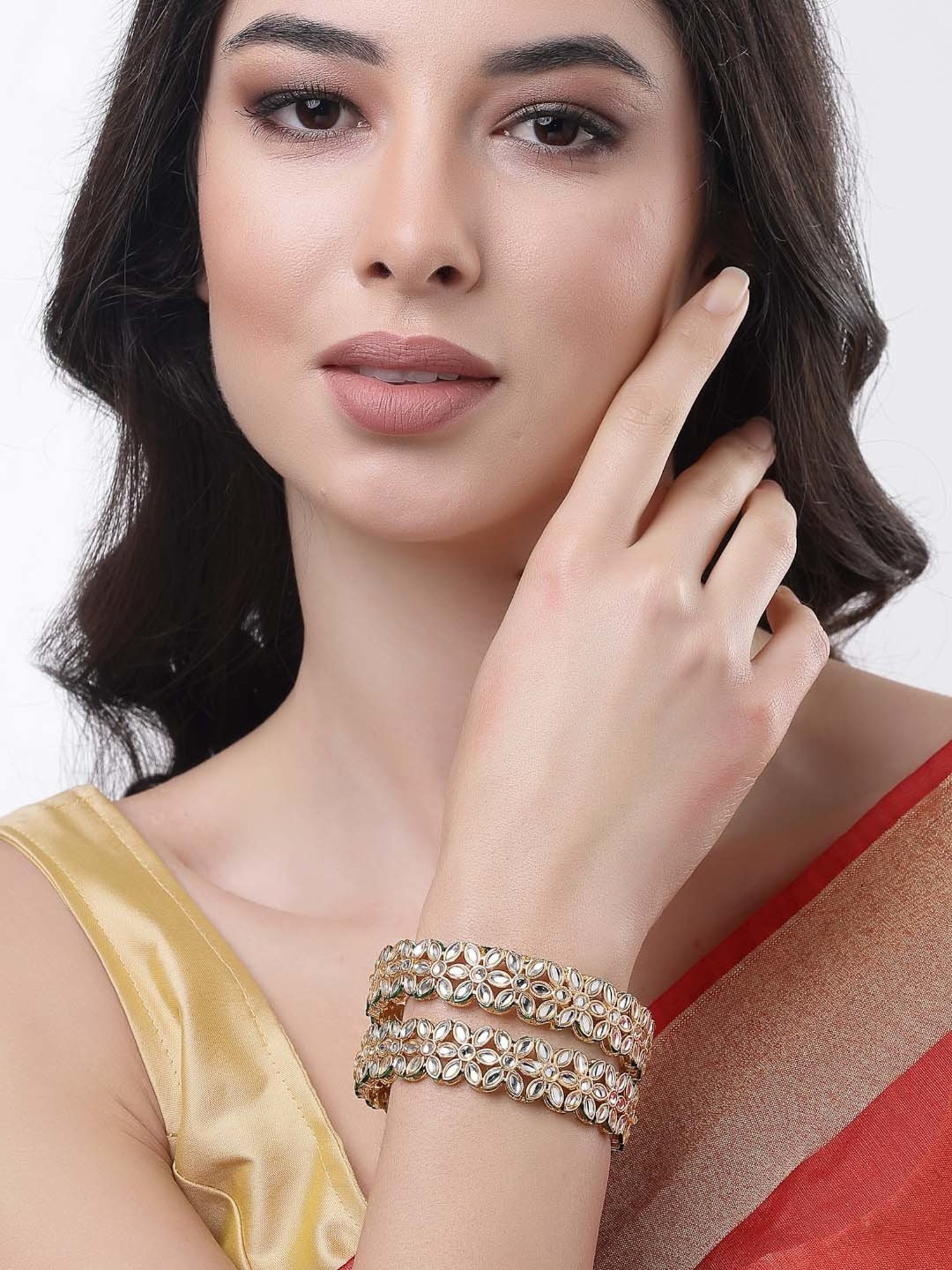 NVR Women Set Of 2 Gold Plated Kundan Studded Bangles