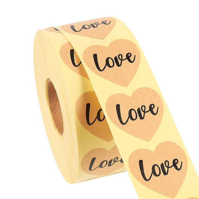 Best Paper Greetings 1000-Piece Kraft Love Heart Stickers Labels Roll 1.5-inch for Wedding Envelopes, Scrapbooking