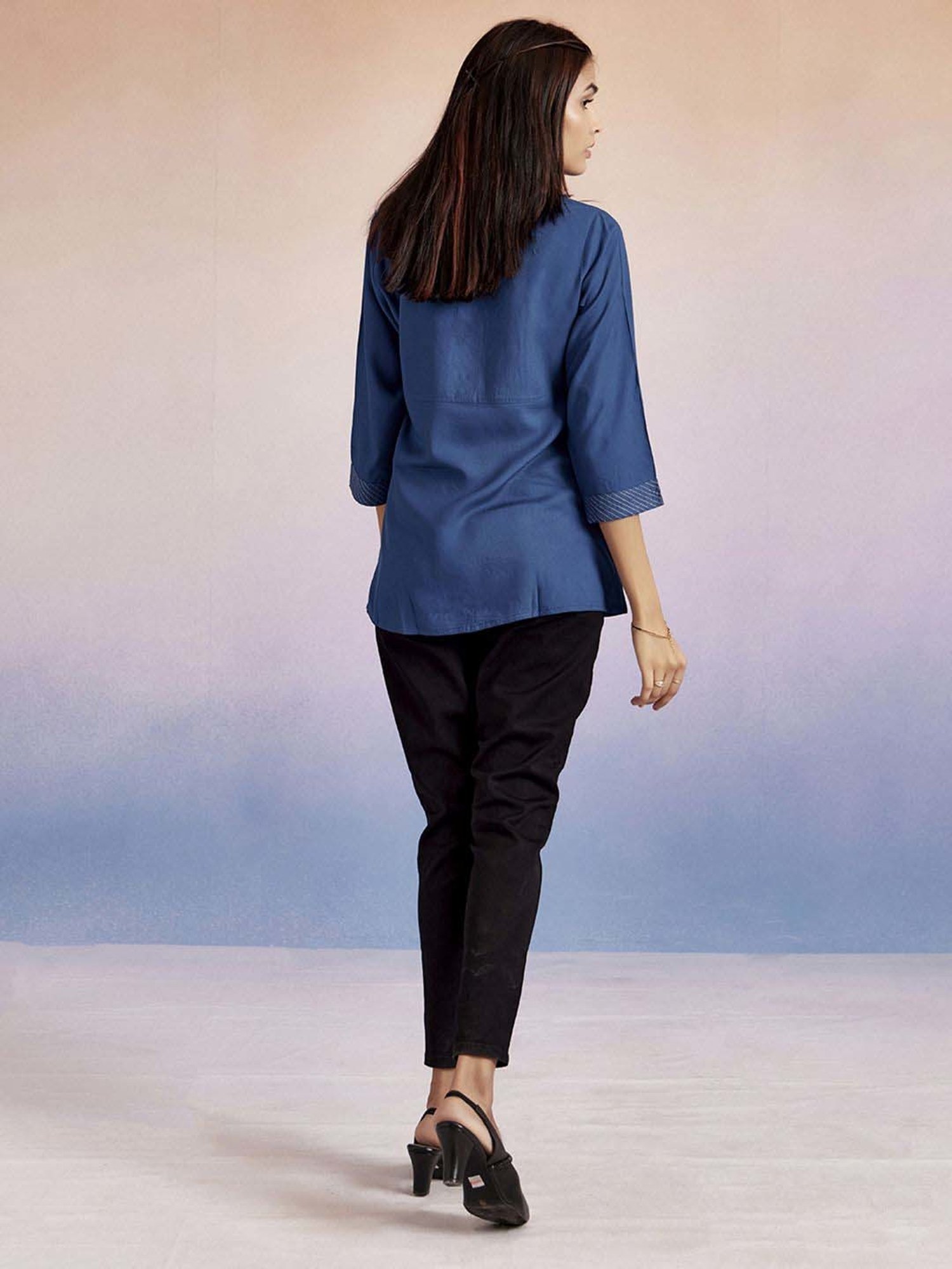 Jaipur Kurti Blue Plain Top