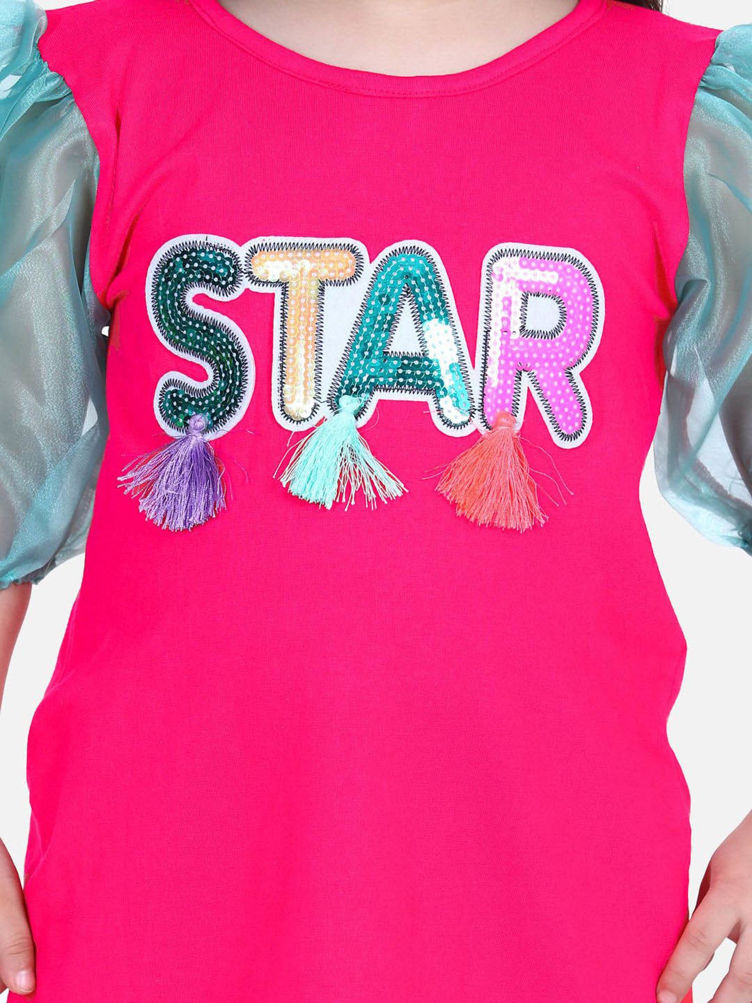 LilPicks Kids Pink & Blue Cotton Embelished Dress