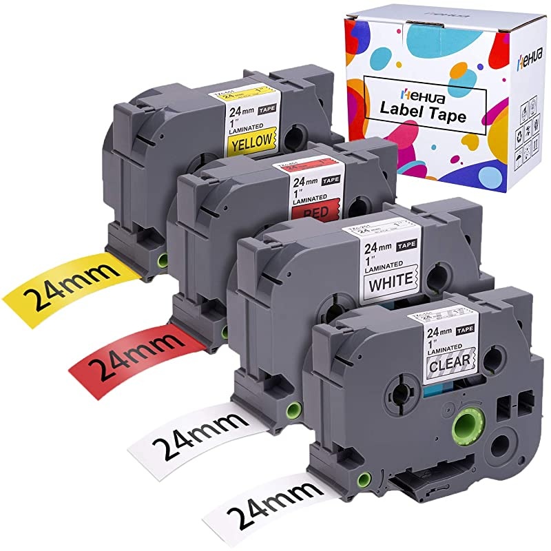 Compatible Label Tape Replacement for Brother Label Maker Tape TZe-251 TZe-151 TZe-451 TZe-651 24mm TZe Tape for P-Touch PT-D600 PT-P700 PTP750W PT2730 ( Clear, White, Yellow, Red, 4-Pack )