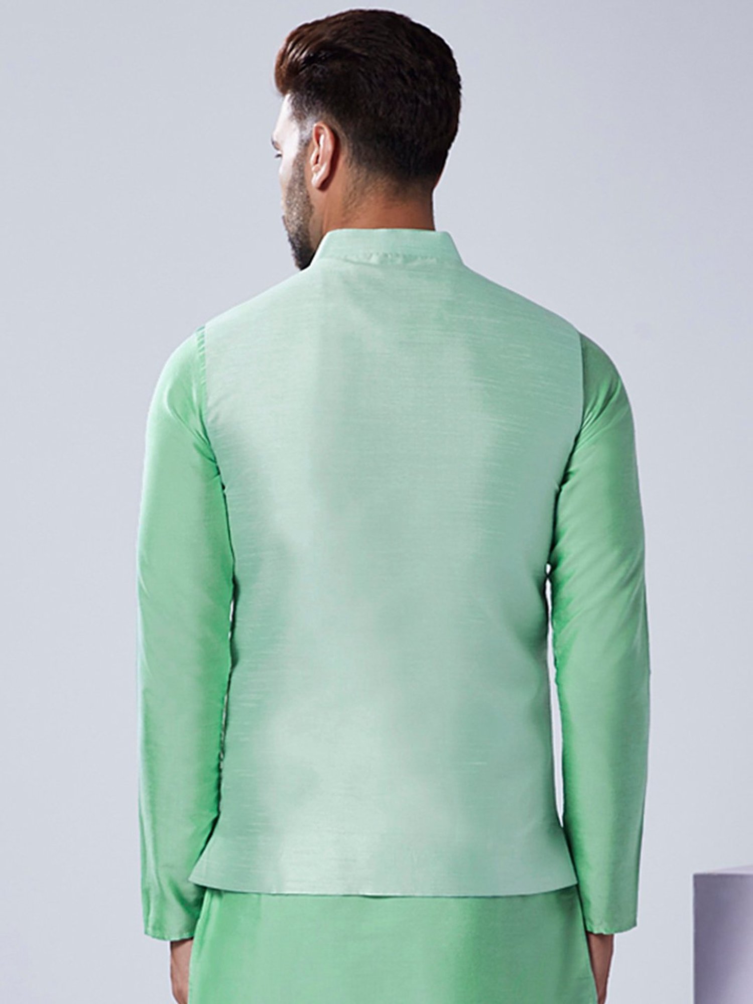 KISAH Sea Green Regular Fit Embellished Nehru Jacket