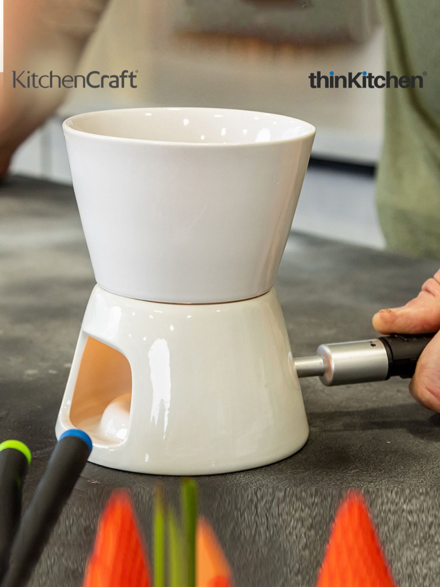 KitchenCraft White Stainless Steel Chocolate Fondue Set