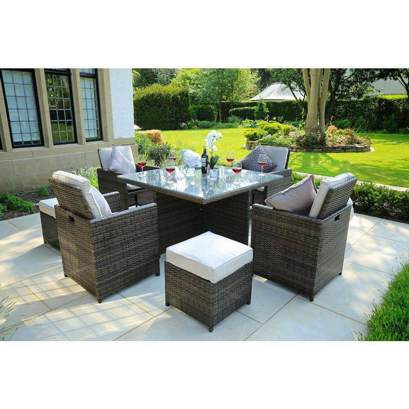 Adella 9pc Patio Wicker Glass Top Dining Set - Direct Wicker
