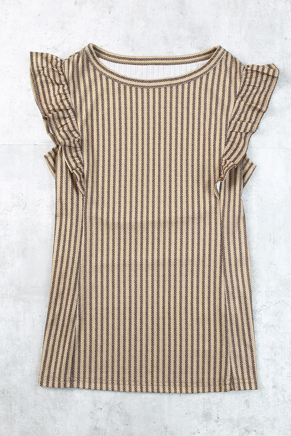 Khaki Striped Print Ruffle Casual Summer Top