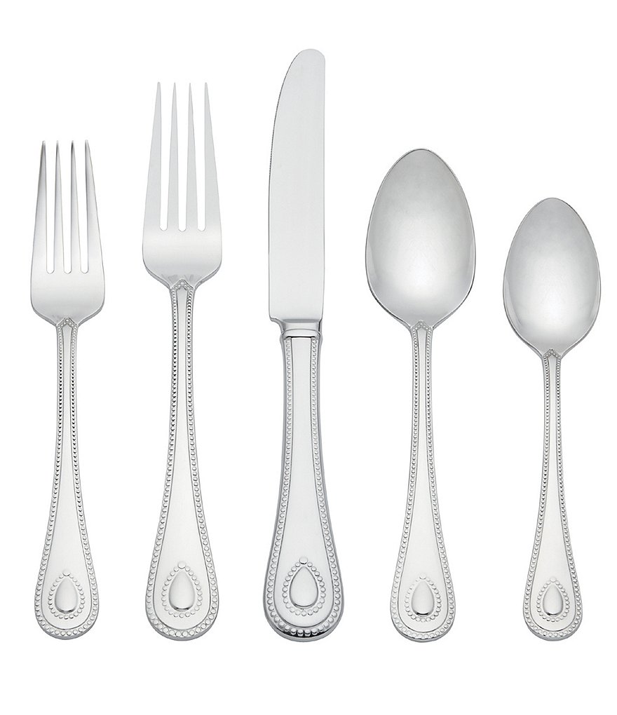 Lenox French Perle Beaded Teardrop 65-Piece Stainless Steel Flatware Set