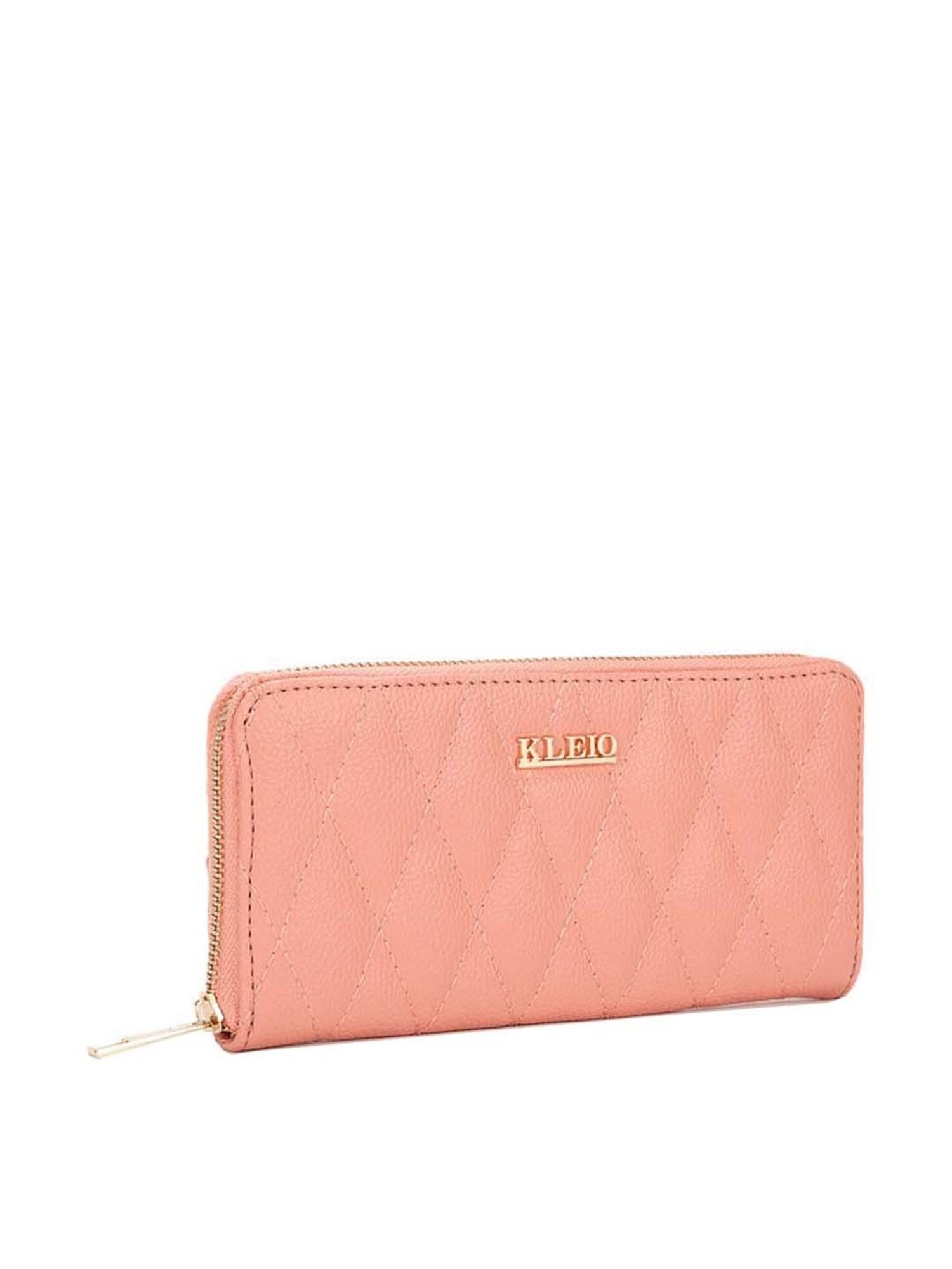 KLEIO Peach Quilted Zip Around Wallet for Women