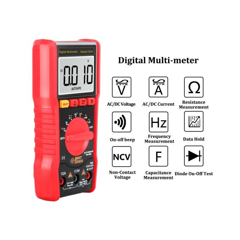 SMART SENSOR Dial Measuring Multimeter LCD Display NCV Mode Live Wire Neutral Wire Test High Precision Multifunctional Small Multimeter Portable Electrical Household Universal Meter ST833A