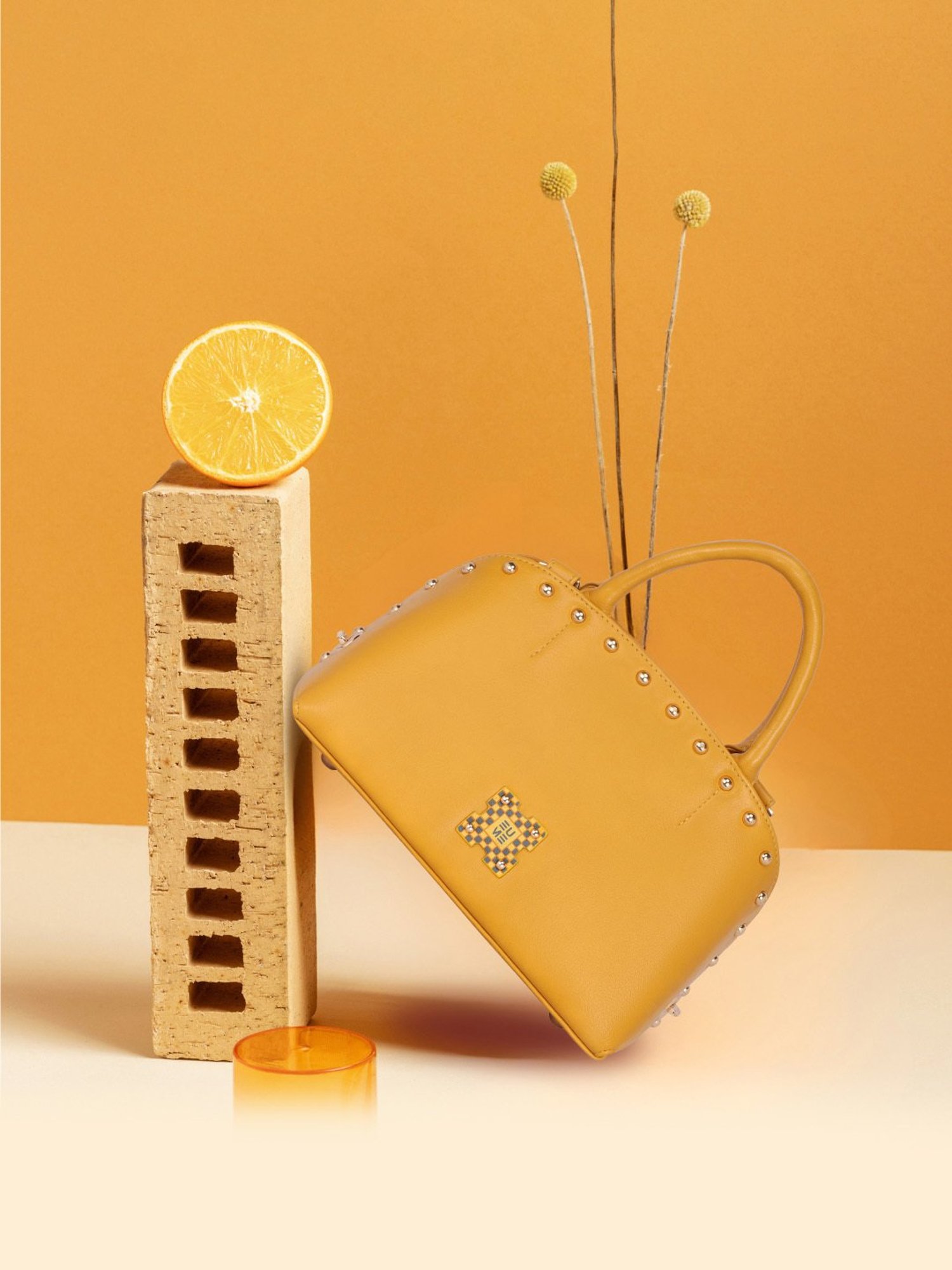 Eume Marigold Yellow Leather Satchel Handbag