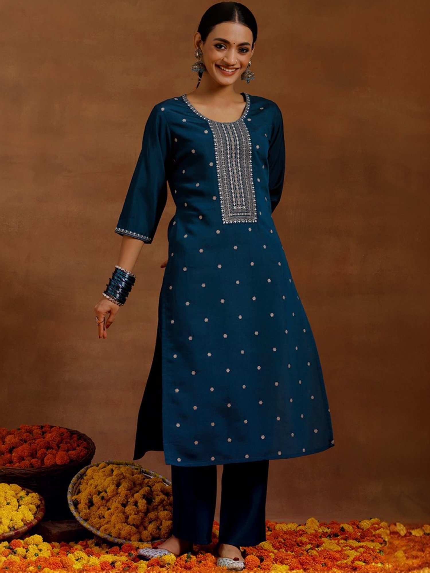Libas Blue Embroidered Kurta Pant Set