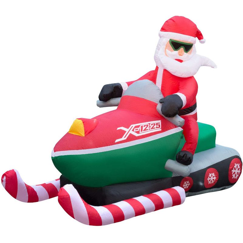 Holidayana 5 Foot Tall Giant Inflatable Snowmobile Riding Santa Claus Holiday Yard Decoration with Blower Fan, Tie Down Straps, & Ground Anchor Stakes