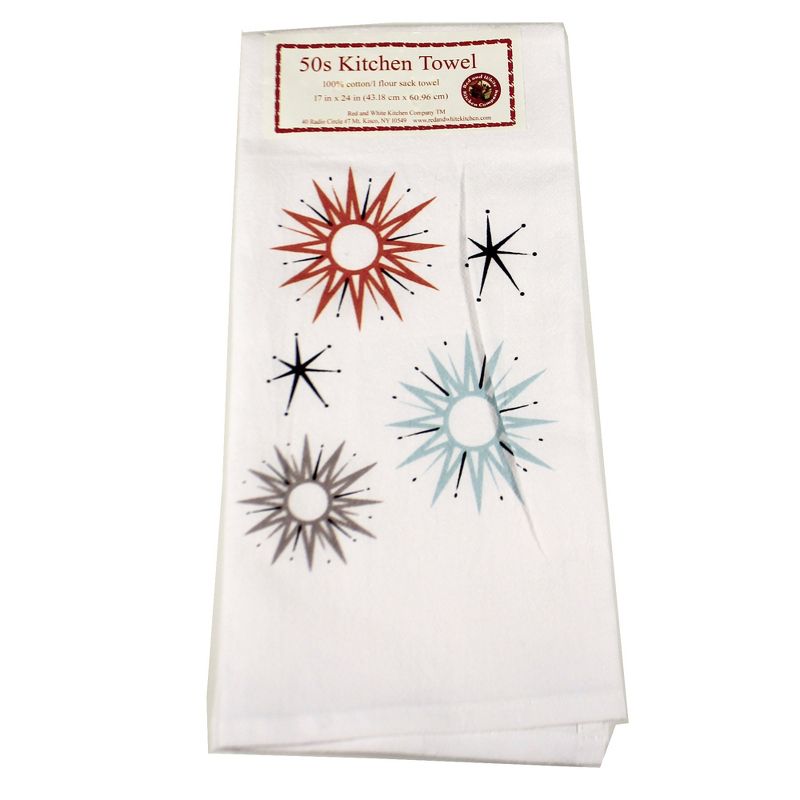 Tabletop 24.0" Mid Century Modern Towels Set/3 100% Cotton Kitchen Clean Up Red And White Kitchen Company  -  Kitchen Towel
