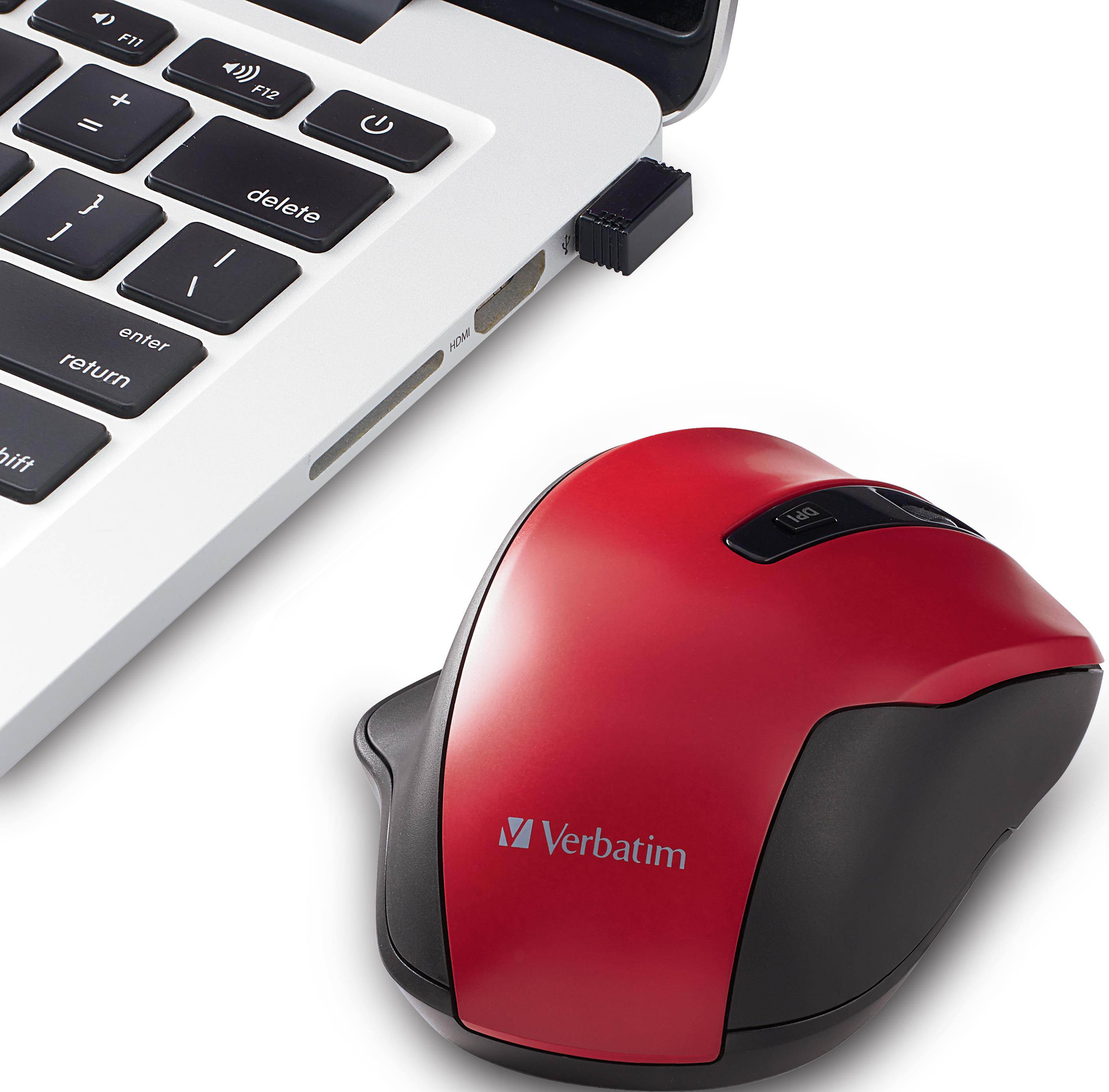 Verbatim Silent Ergonomic Wireless Blue LED Mouse Red 70243