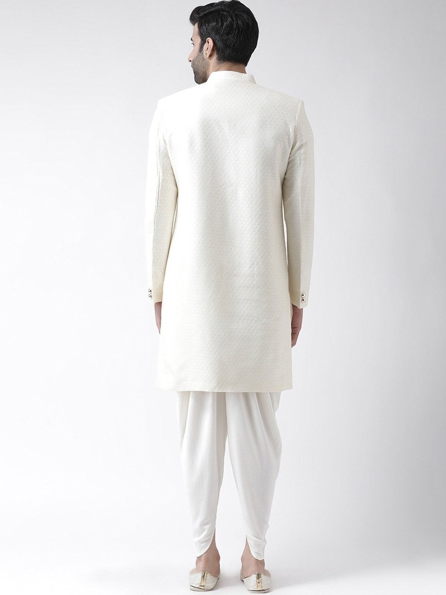 KISAH Off White Regular Fit Jacquard Sherwani Set