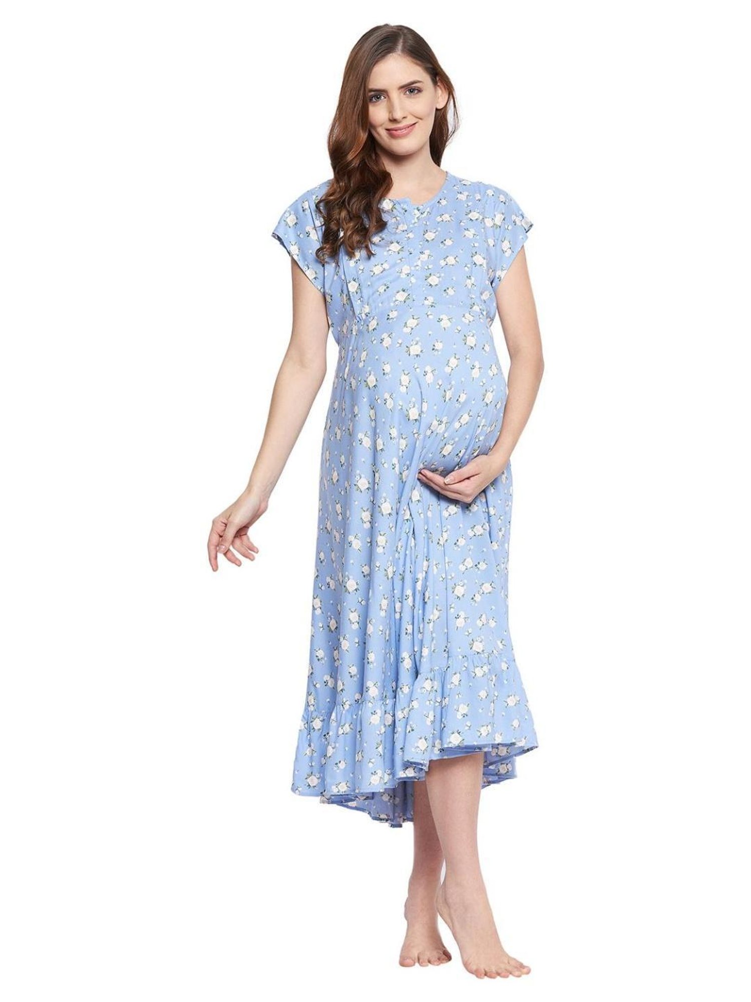 Hypernation Light Blue Floral Print Maternity Dress