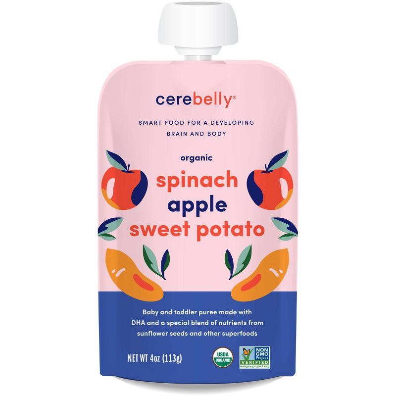 Cerebelly Clean Label Project Purity Award Winning  Spinach Apple Sweet Potato Organic Baby Food Pouch - 4oz