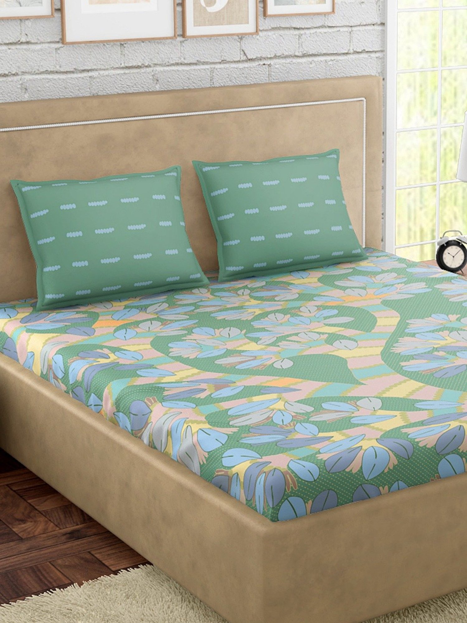 Petal Home Gondi Tree Green Cotton 300 TC Bedsheet