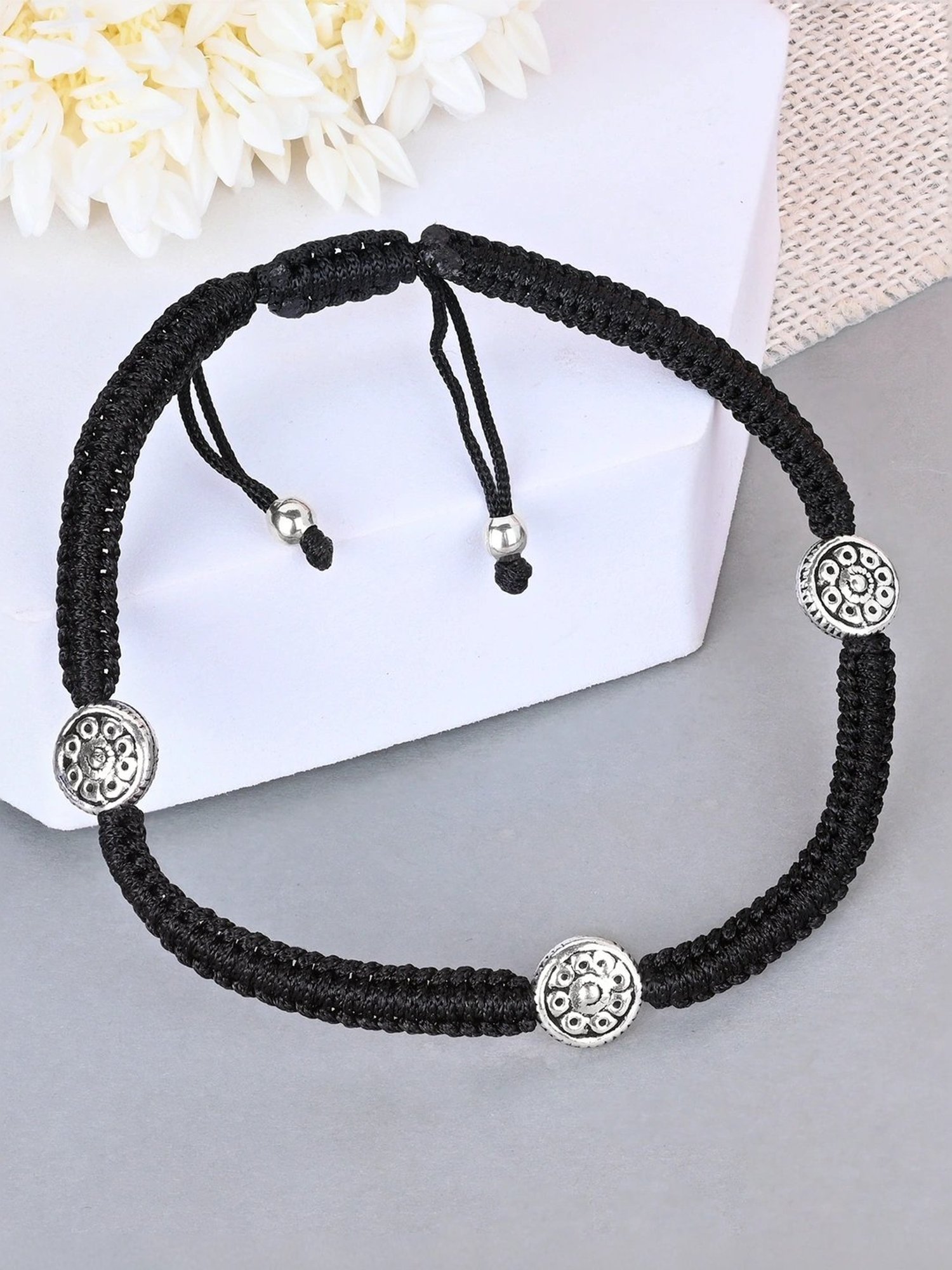 Touch925 Round Charm Silver Thread Anklet for Women