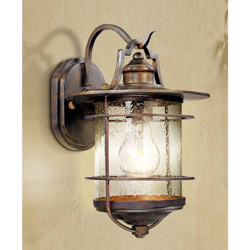 Franklin Iron Works Industrial Rustic Outdoor Light Fixture Vintage Bronze 12" Clear Seedy Glass for Exterior House Porch Patio