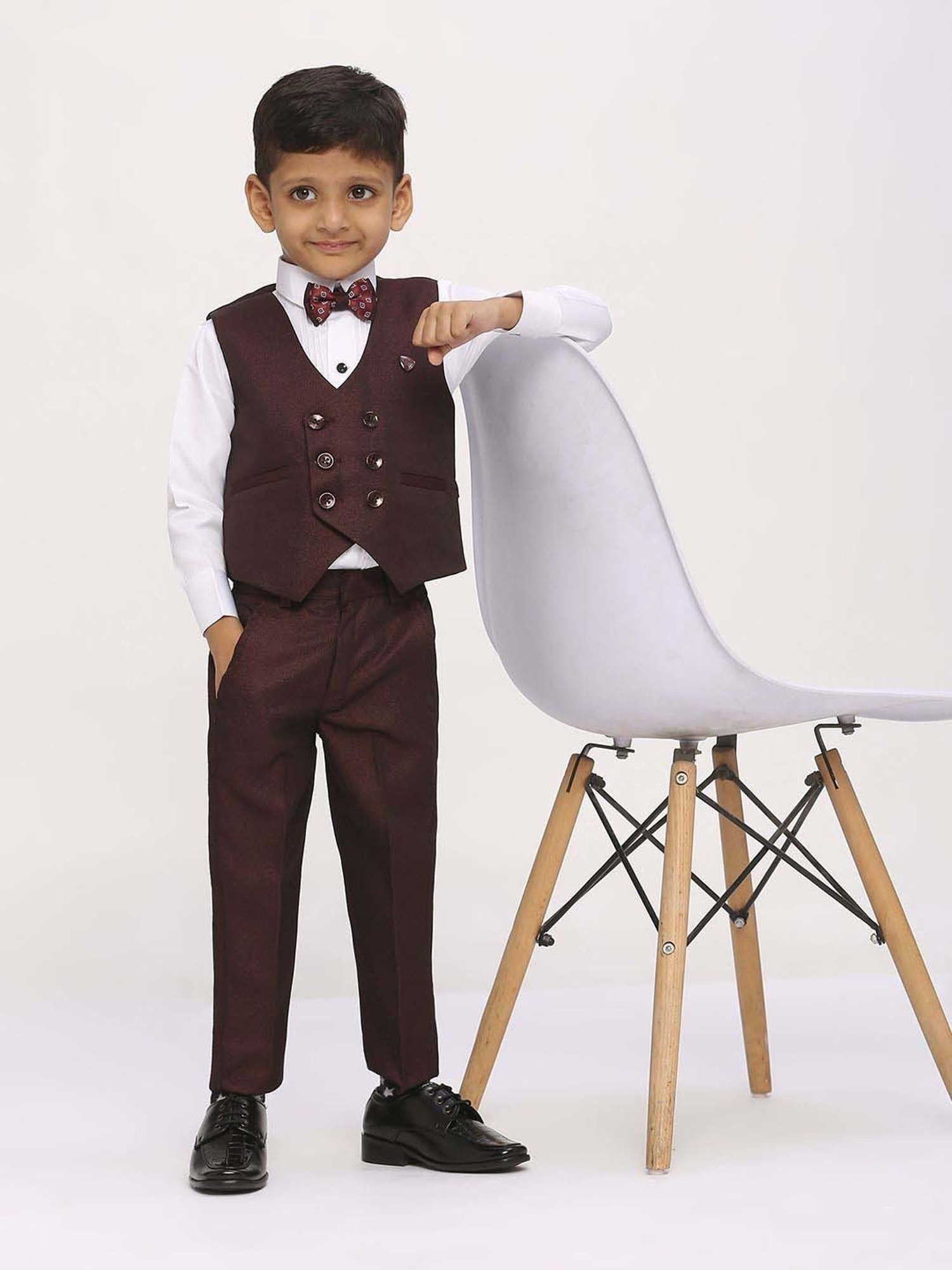 Fourfolds Boys Blue & White Solid Full Sleeves Suit Set