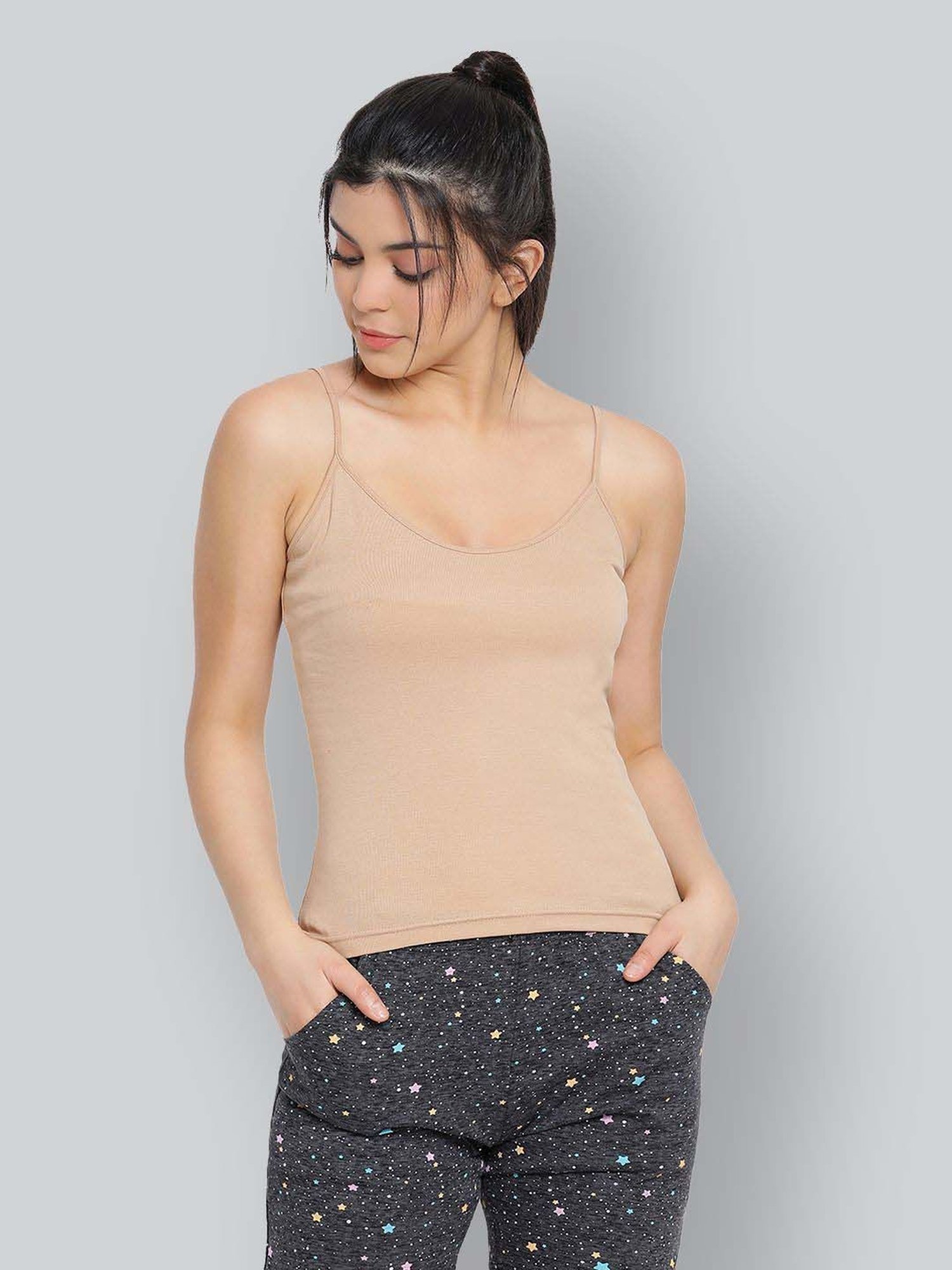 Lyra Tan Cotton Plain Camisole