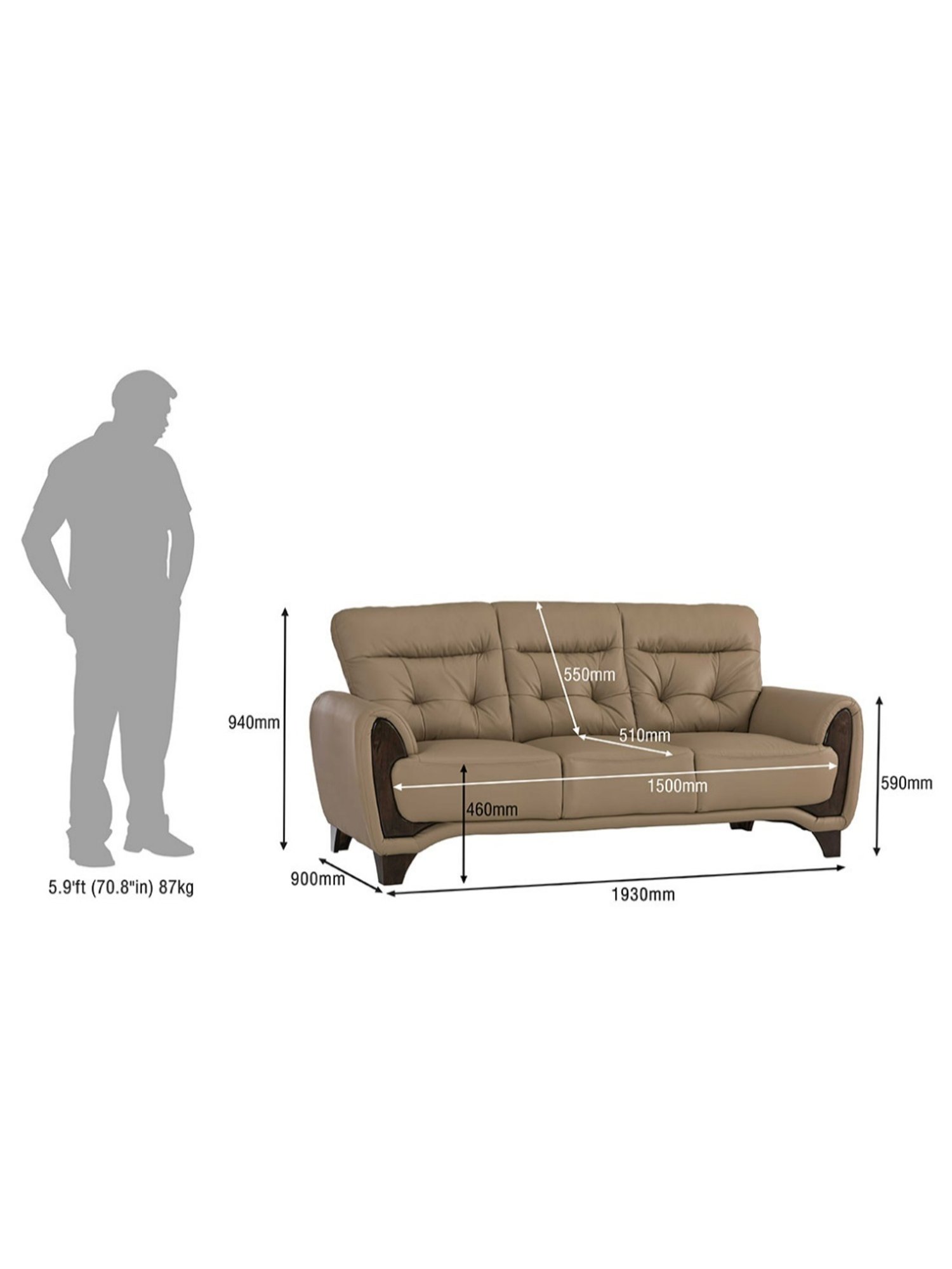 Durian Berry Black Premium Leatherette 2 Seater Sofa