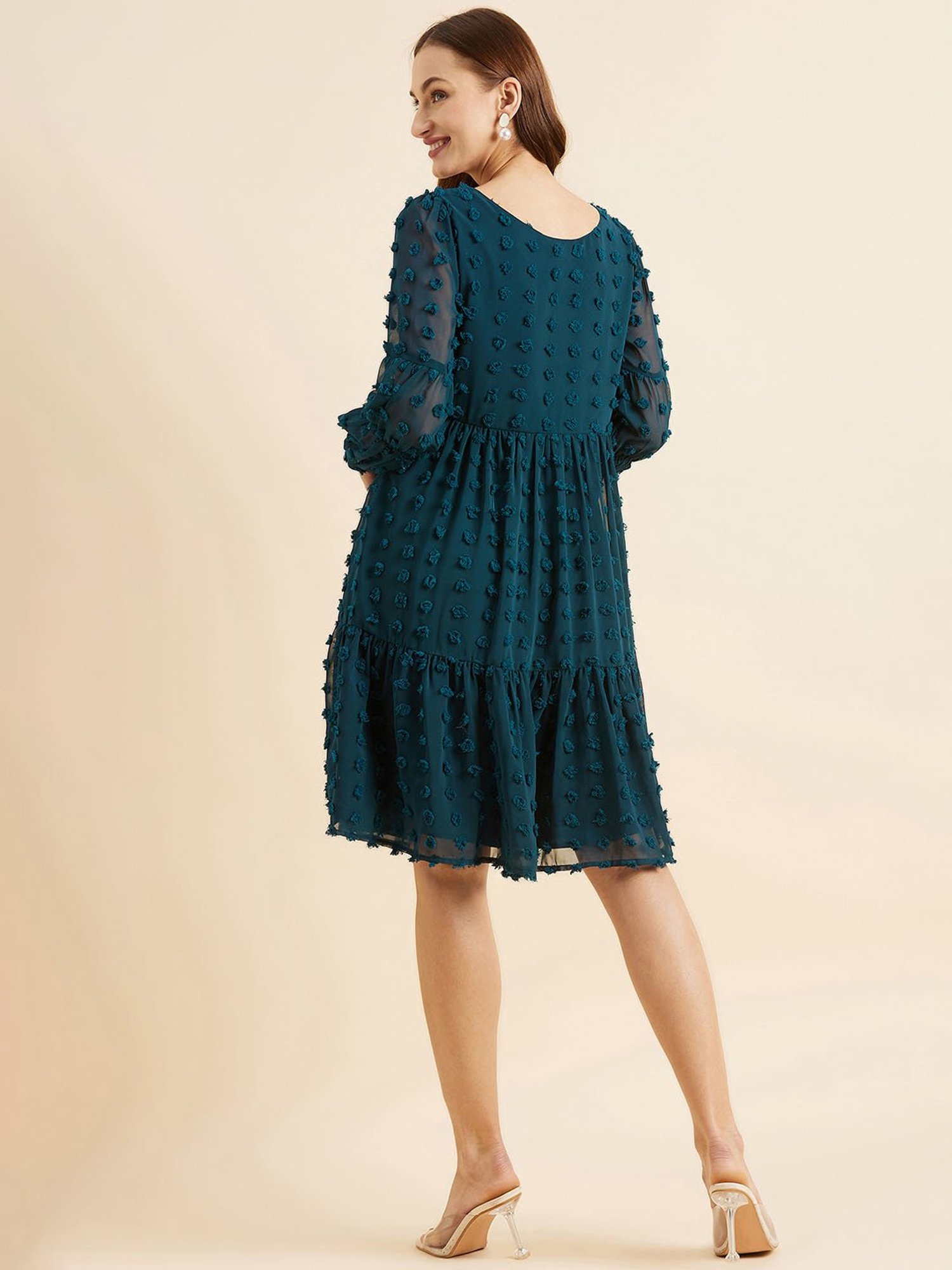 PANIT Teal Self Design Ethnic Dress