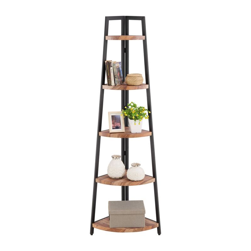 70" 5-Tier Corner Ladder Display Shelving Unit Metal & Distressed Wood - Danya B.