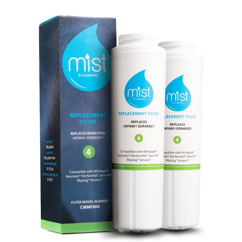 Mist UKF8001 Compatible with Whirlpool Maytag, 4396395, EDR4RXD1, Pur Filter 4, Refrigerator Water Filter (2pk)