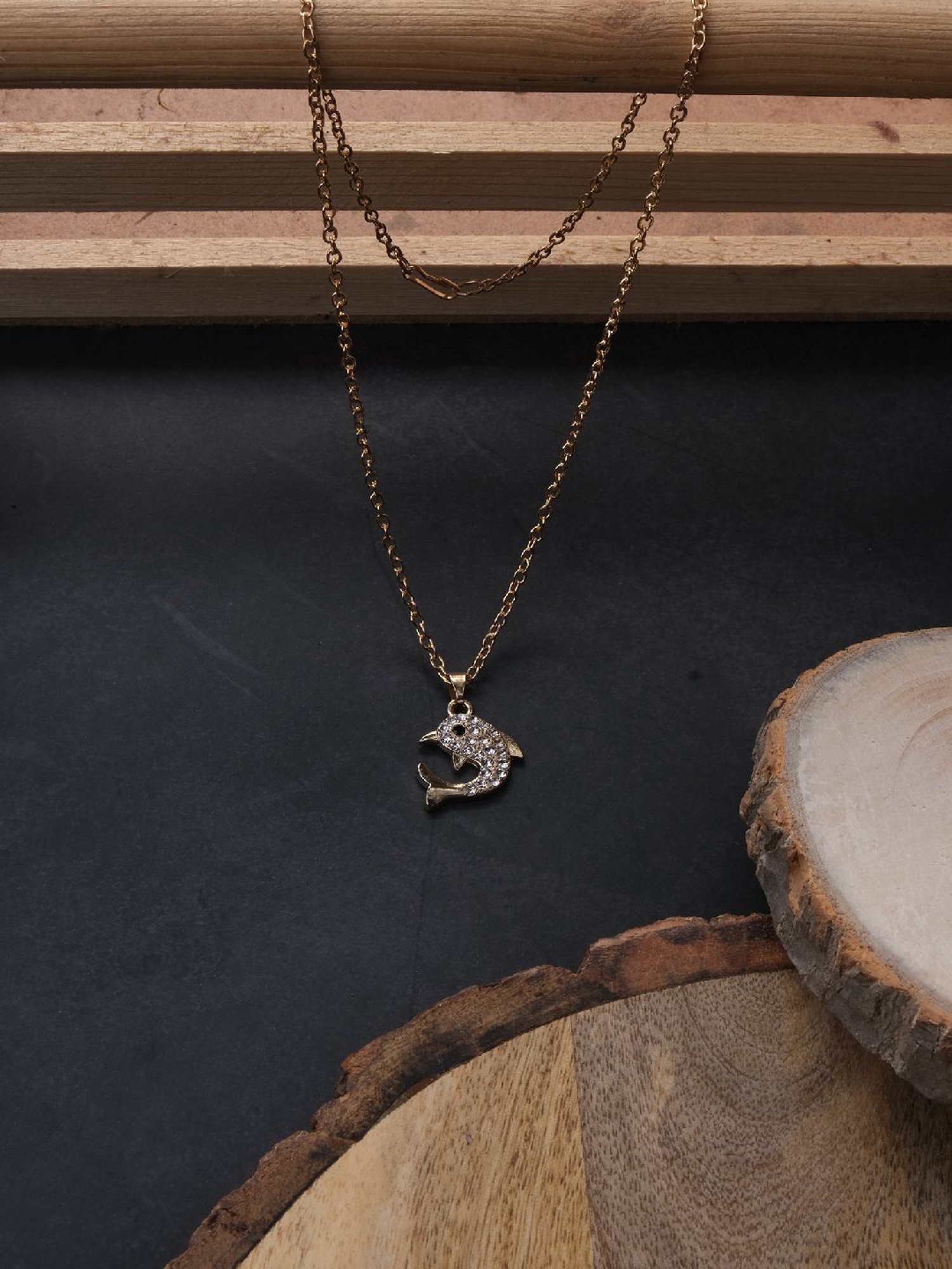 Jewelz Trendsetting Gold Western Necklace With Delicate Dolphin Hanging Charm for Women