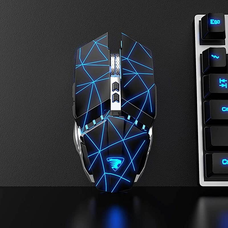T12 Wireless Gaming Mouse Rechargeable, 2.4G Silent Optical Wireless Computer Mice with Changeable LED Light Compatible with Laptop PC, 7 Buttons, 3 Adjustable DPI (Starry Black)
