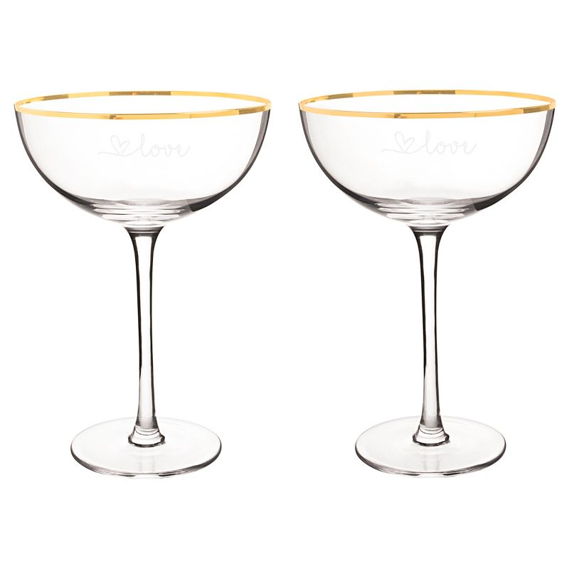 2ct "Love" Gold Rim Coupe Flutes