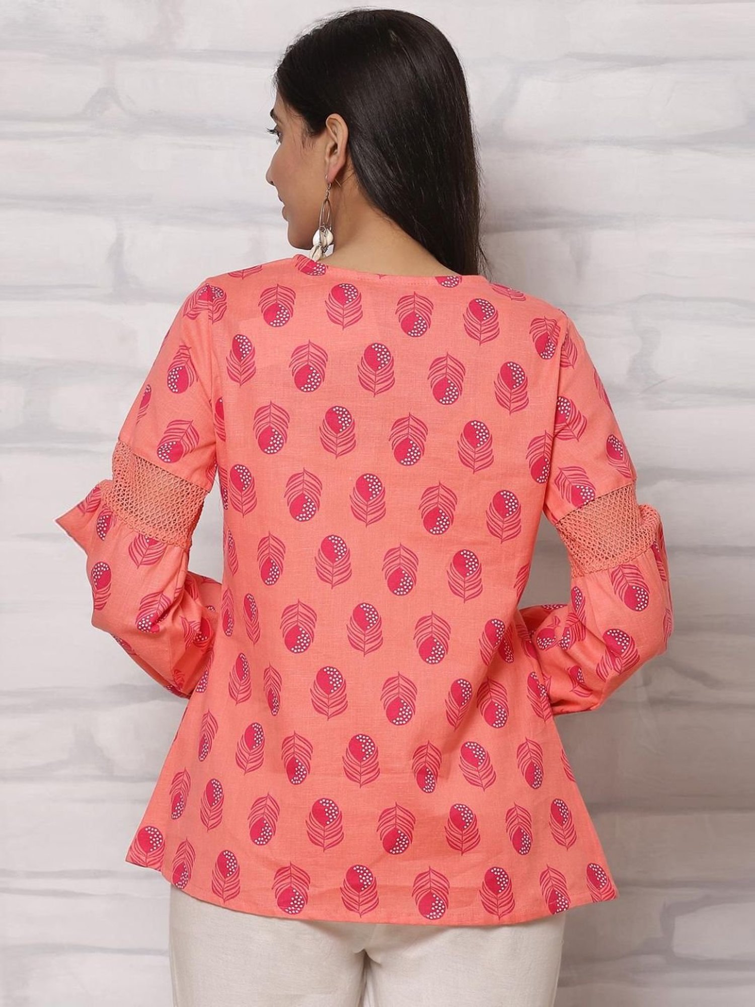 Rangriti Coral Cotton Printed Top