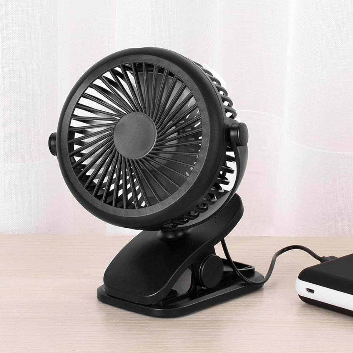 SOONHUA Portable Mini Clip Fan with 3 Speed 360 Degree Rotation Desk Fan for USB Rechargeable Powered for Outdoor Travel Baby Stroller Office Fan