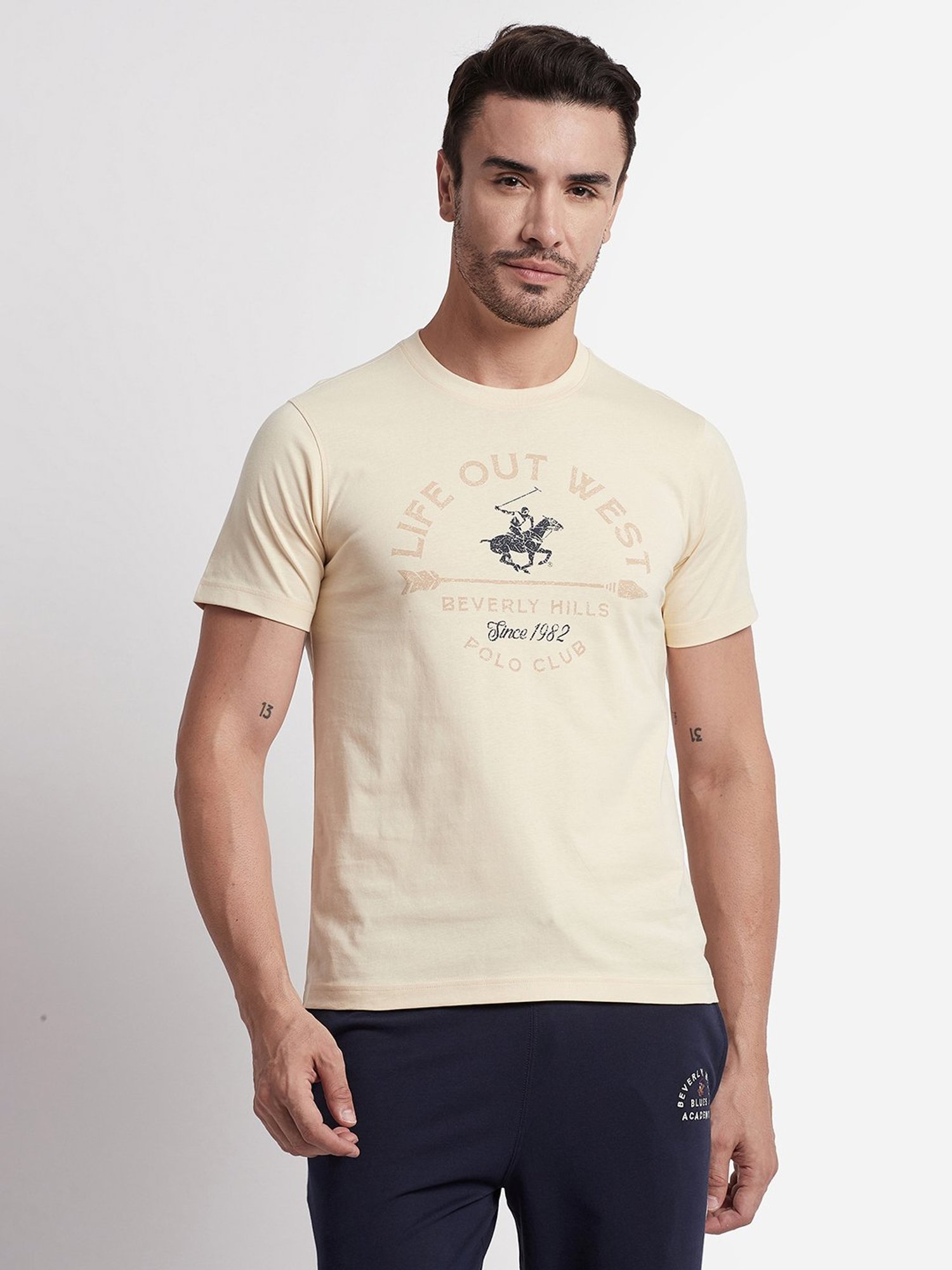 Beverly Hills Polo Club Cream Regular Fit Pure Cotton Crew T-Shirt