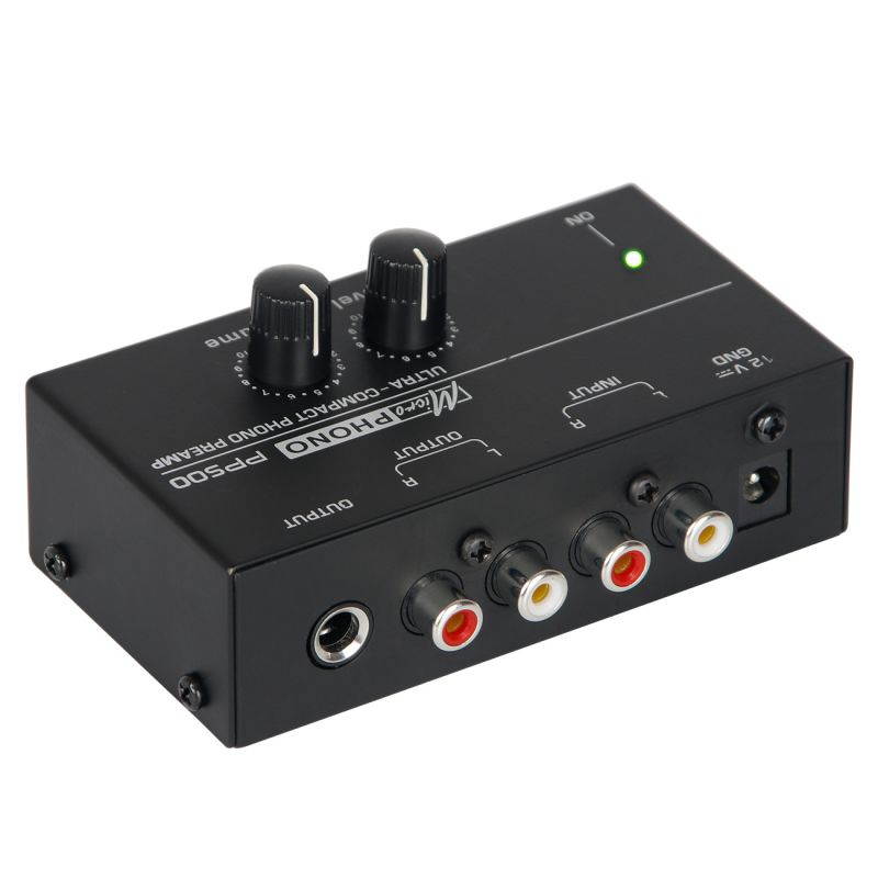 Phono Turntable Preamp-Mini Audio Stereo Phonograph,Separate DC 12V Power Adapter, RCA Input, RCA Output & Low Noise preamp,Portable, Independent Knob Control Operation -Depusheng PP500, Black