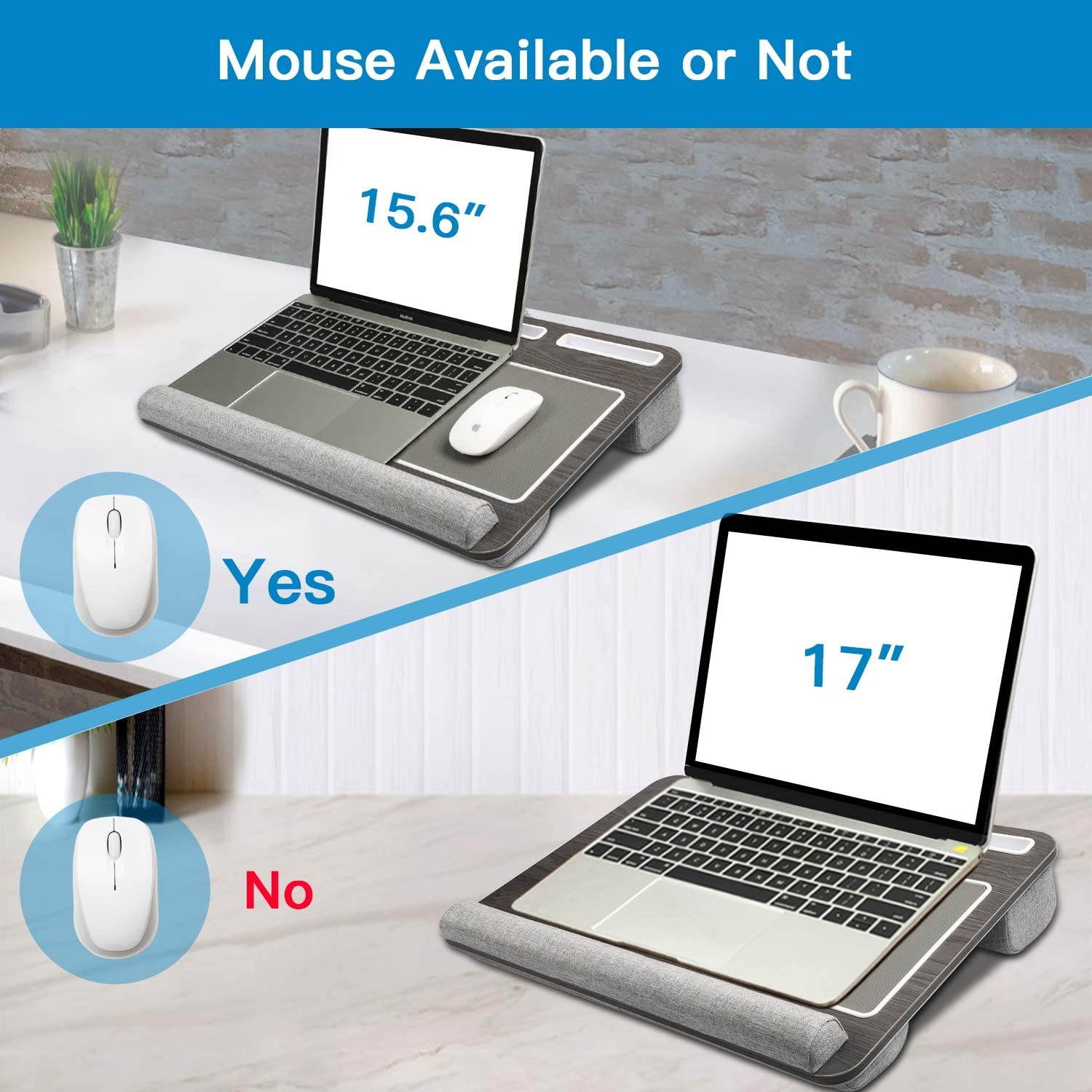 HUANUO Lap Desk - Fits up to 17 inches Laptop Desk, Built in Wrist Pad for Notebook, MacBook, Tablet, Laptop Stand with Tablet, Pen & Phone Holder (Black Woodgrain, Big)