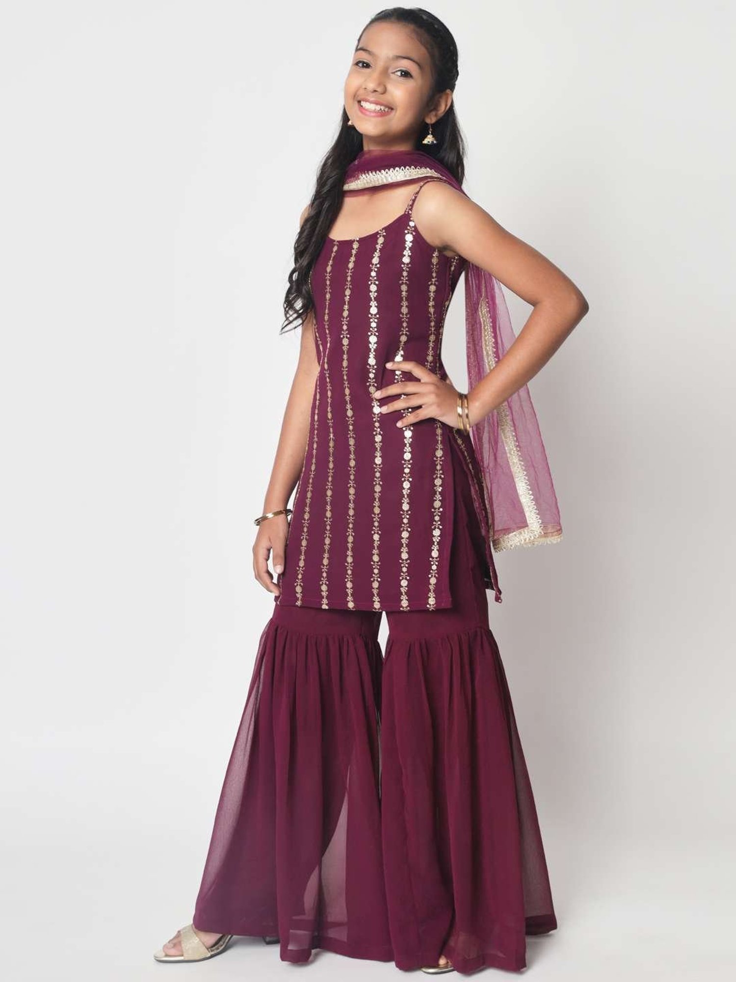 studiorasa Kids Purple Embroidered Kurti Set