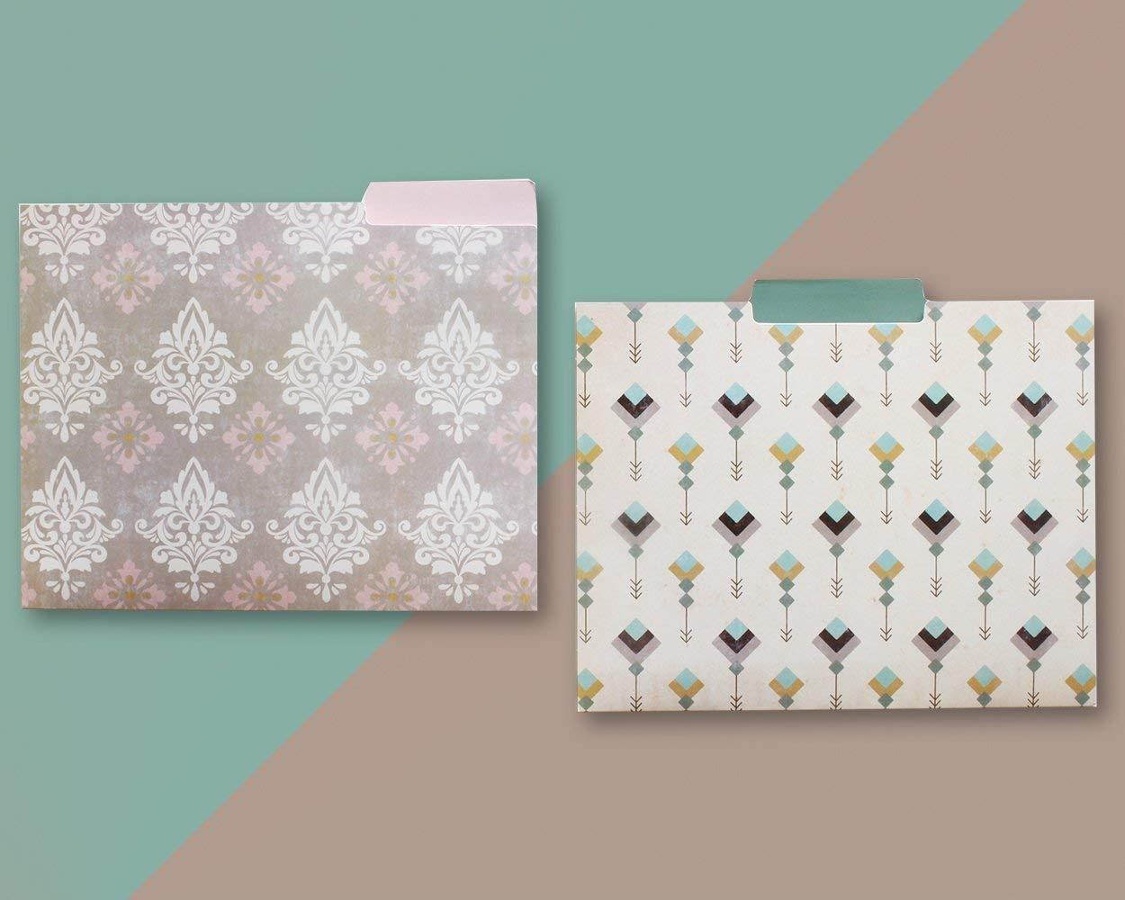 Decorative File Folders - 12-Count Colored File Folders Letter Size, 1/3-Cut Tabs, Cute Bohemian Tribal Designs, Office Supplies File Filing Organizers, 9.5 x 11.5 Inches