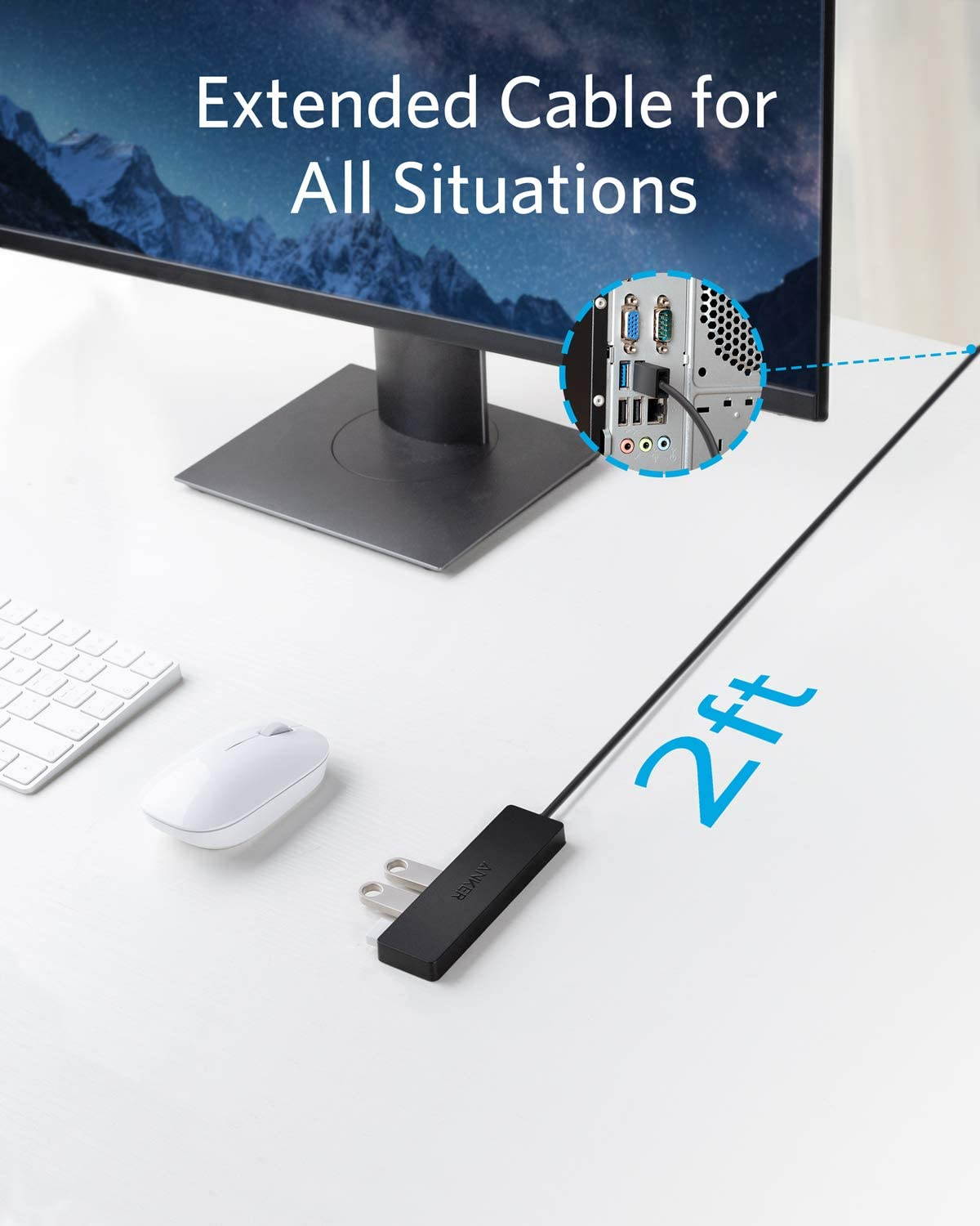 4-Port USB 3.0 Hub, Ultra-Slim Data USB Hub with 2 ft Extended Cable [Charging Not Supported], for MacBook, Mac Pro, Mac mini, iMac, Surface Pro, XPS, PC, Flash Drive, Mobile HDD