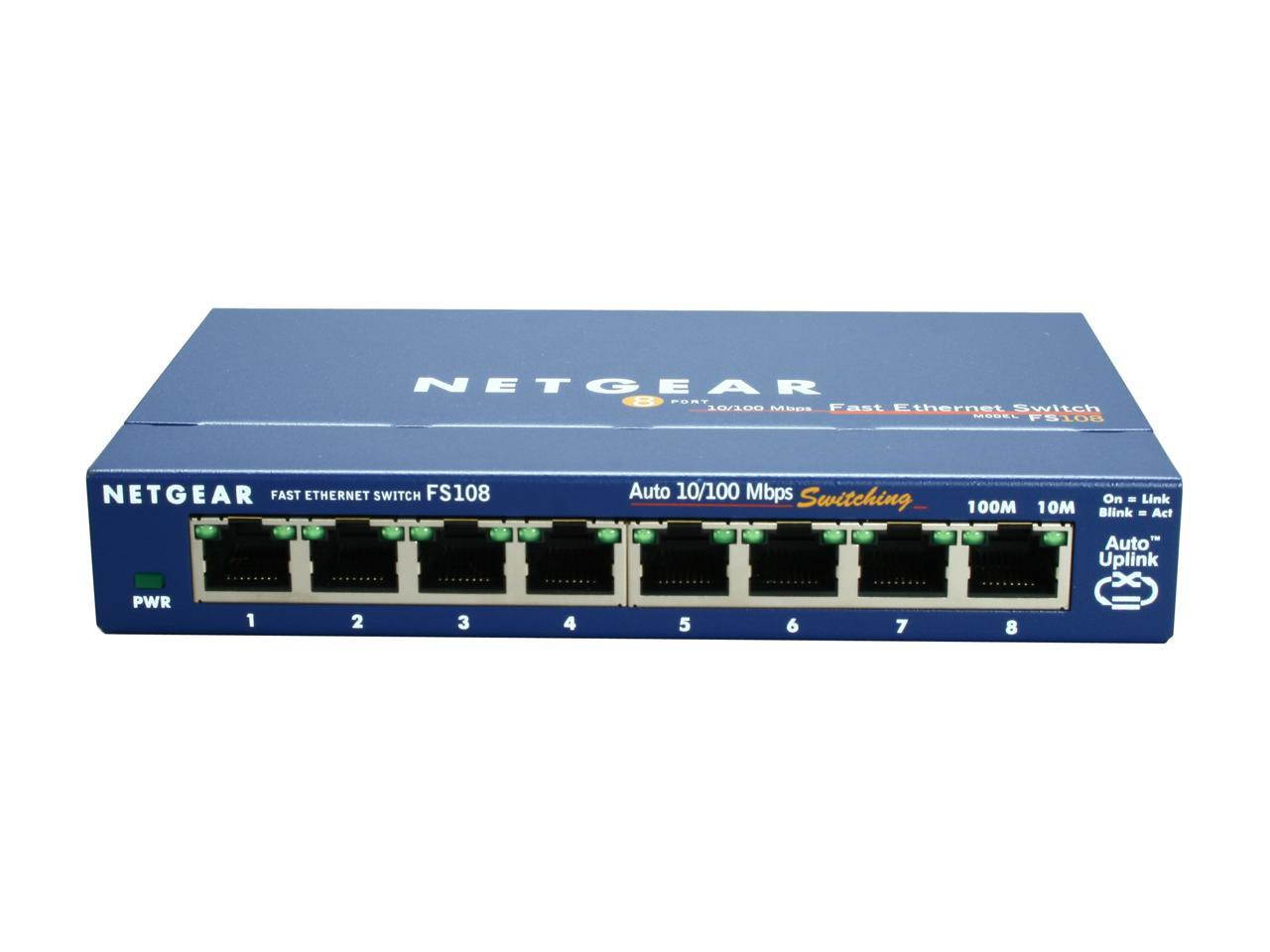 NETGEAR 8-Port Fast Ethernet Unmanaged Switch, Desktop, ProSAFE Lifetime Protection (FS108NA)