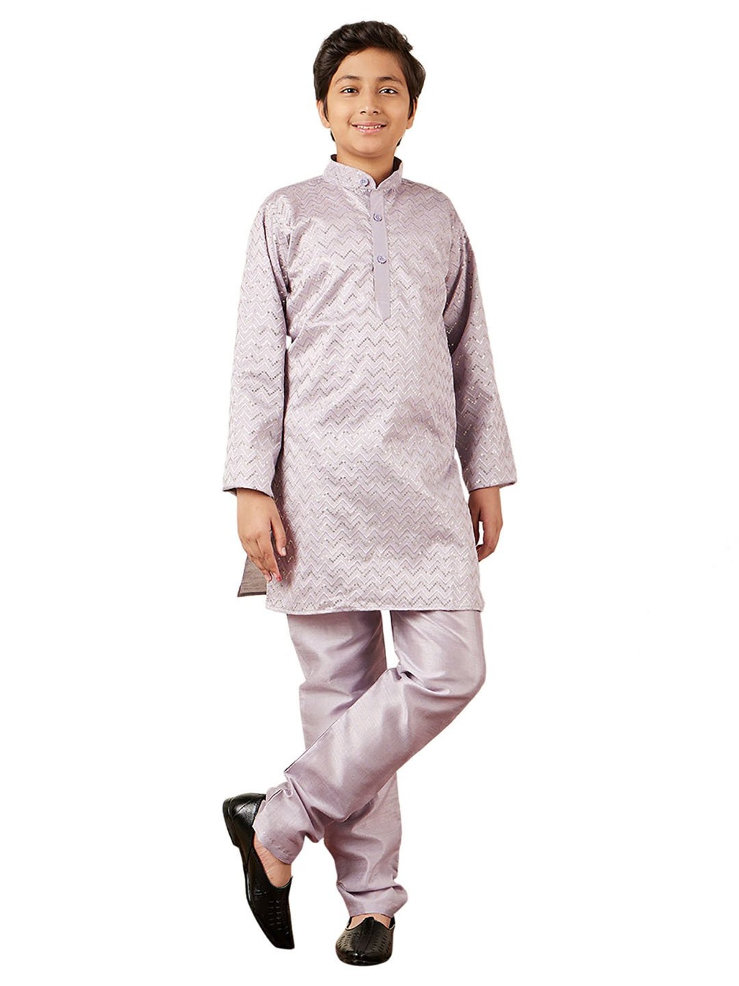 AJ Dezines Kids Lilac Embellished Full Sleeves Kurta with Pyjamas