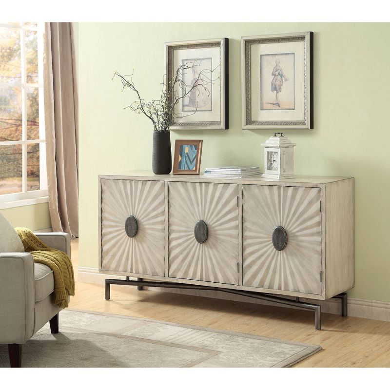 Akron 3 Door Media Credenza TV Stand for TVs up to 72" Cream - Treasure Trove Accents