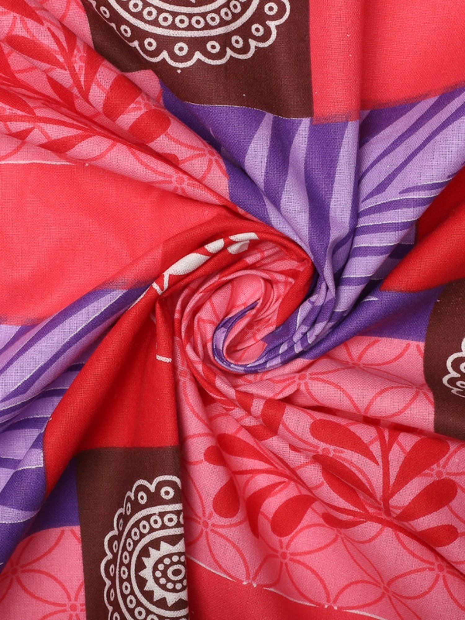 Dhrohar Printed Peach & Blue Cotton 180 TC Double Bedsheet with 2 Pillow covers