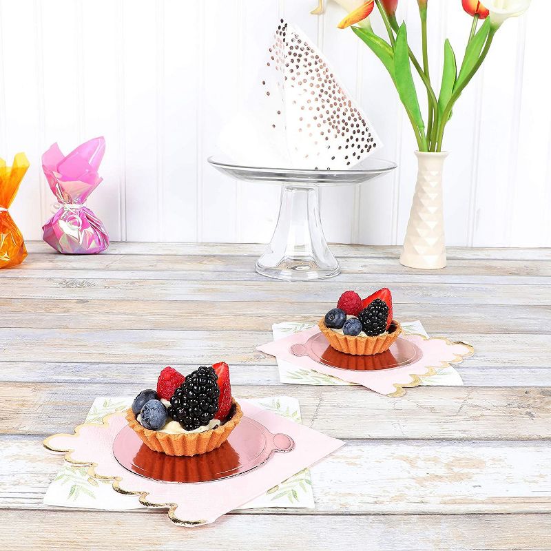 Sparkle and Bash 200 Pack Mini Round Cake Boards, Rose Gold Foil Dessert Base (3.5 Inches)