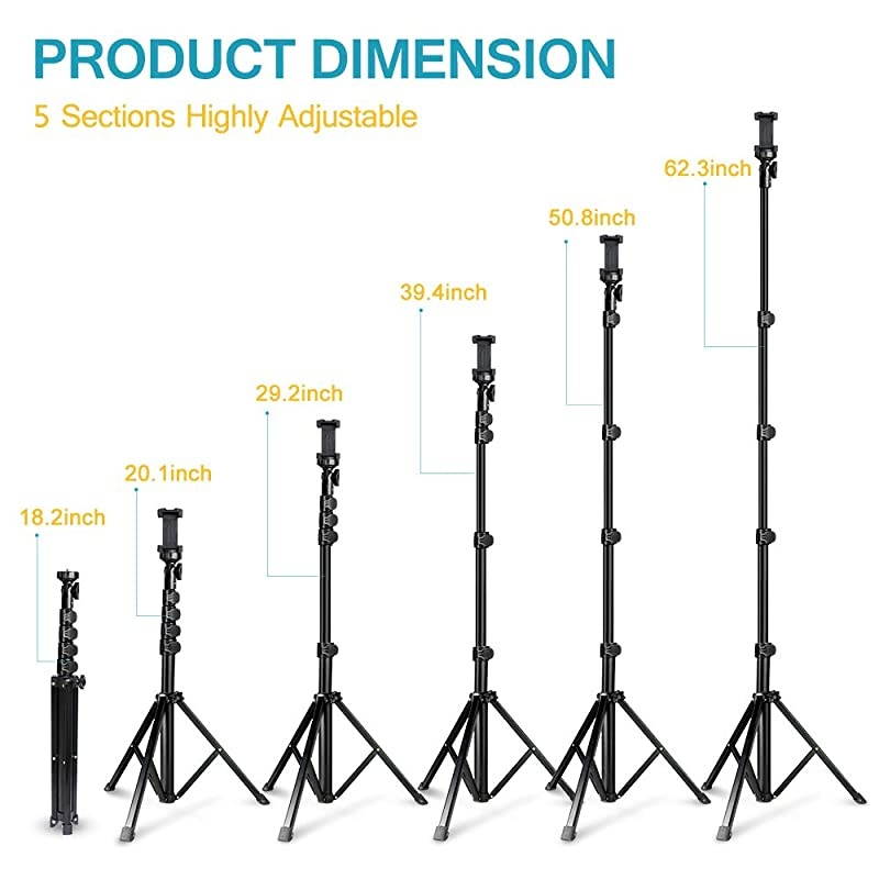 62 Phone Tripod Accessory Kits  Camera Cell Phone Tripod Stand with Bluetooth Remote and Universal Tripod Head Mount Perfect for SelfiesVideo RecordingVloggingLive Streaming