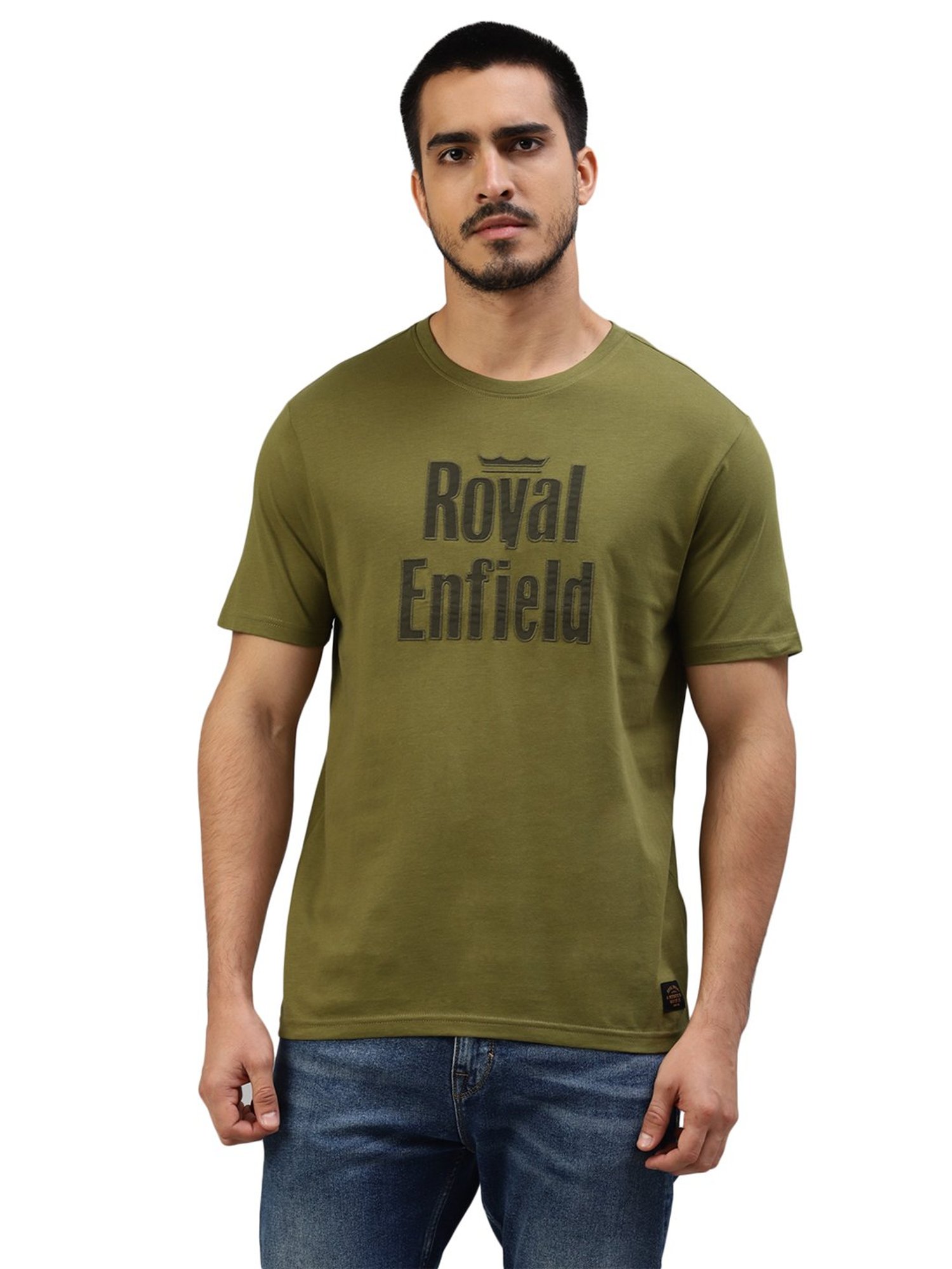 Royal Enfield Urban Edge Olive Regular Fit Printed Crew T-Shirt