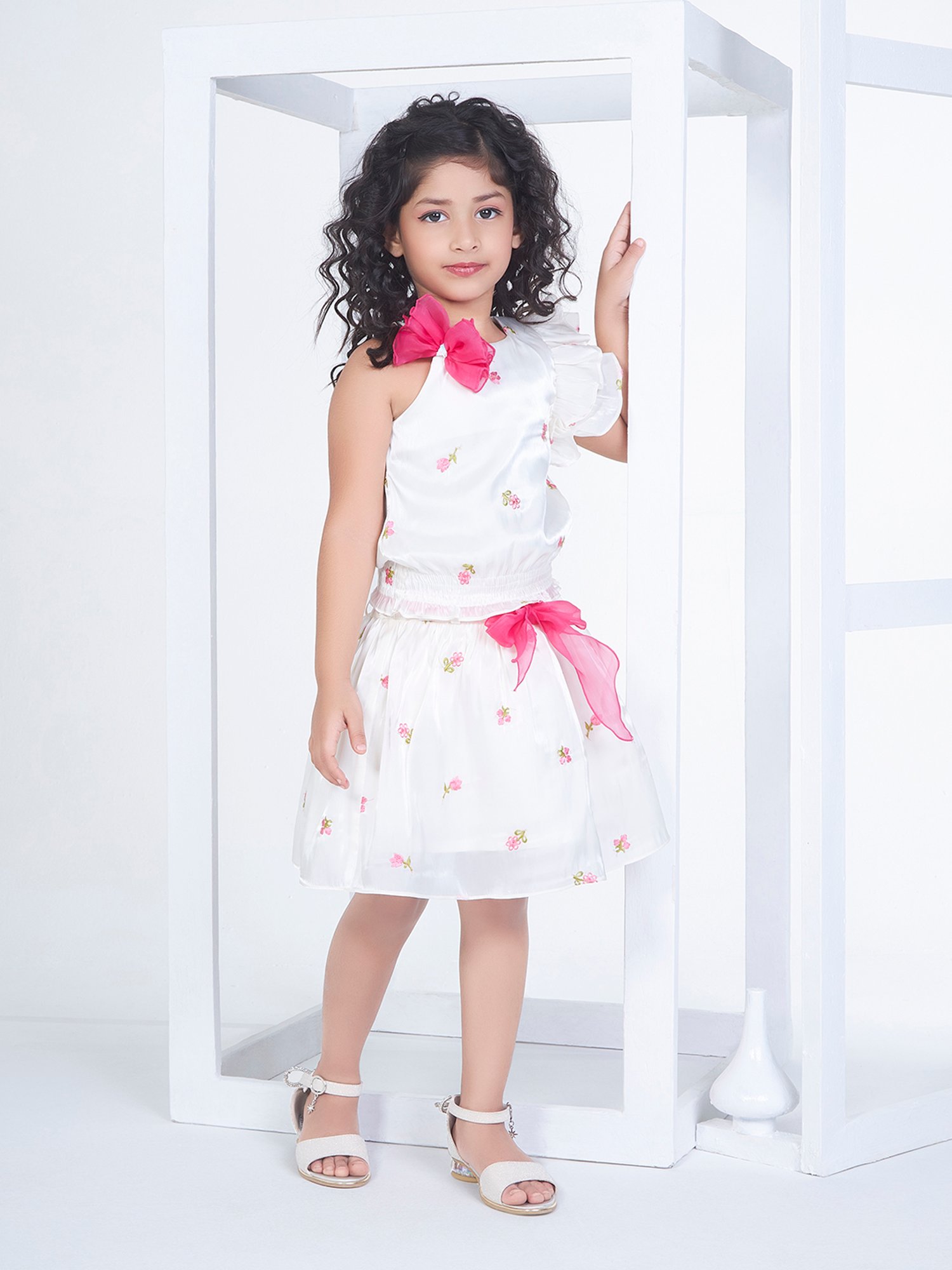 Peppermint Kids White Embroidered Top, Skirt with Belt