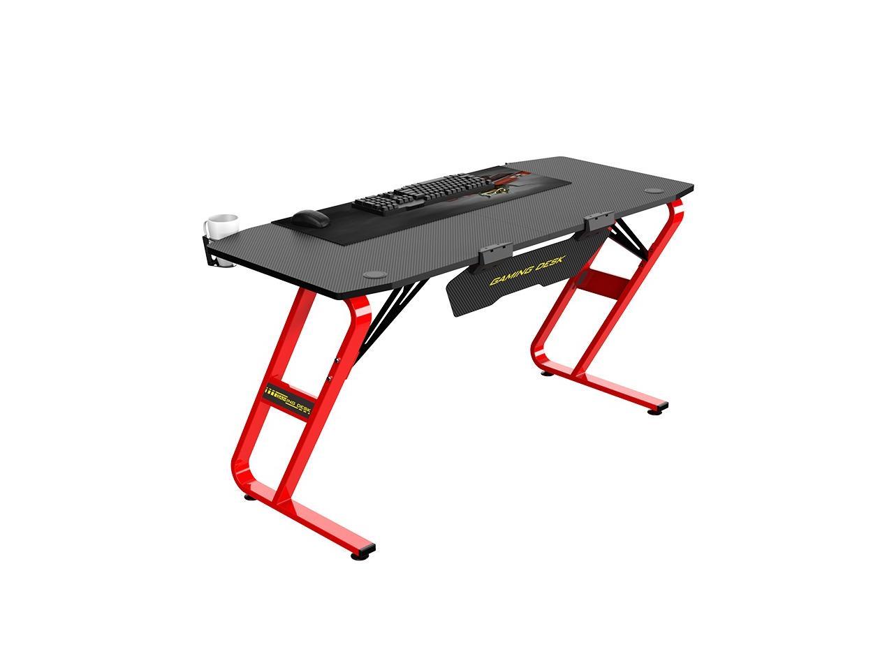 Ergonomic 55Inch Gaming Desk - 55" Z Shaped Home Office PC Computer Gaming Table with Cup Holder Headphone Hook & 2 Cable Management Holes