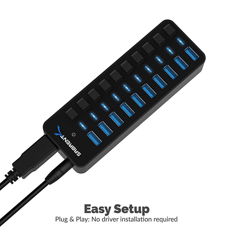 10-Port 60W USB 3.0 Hub with Individual Power Switches and LEDs Includes 60W 12V/5A Power Adapter (HB-BU10)